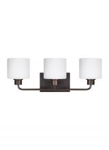 Generation Lighting 4428803EN3-710 - Canfield modern 3-light LED indoor dimmable bath vanity wall sconce in bronze finish with etched whi